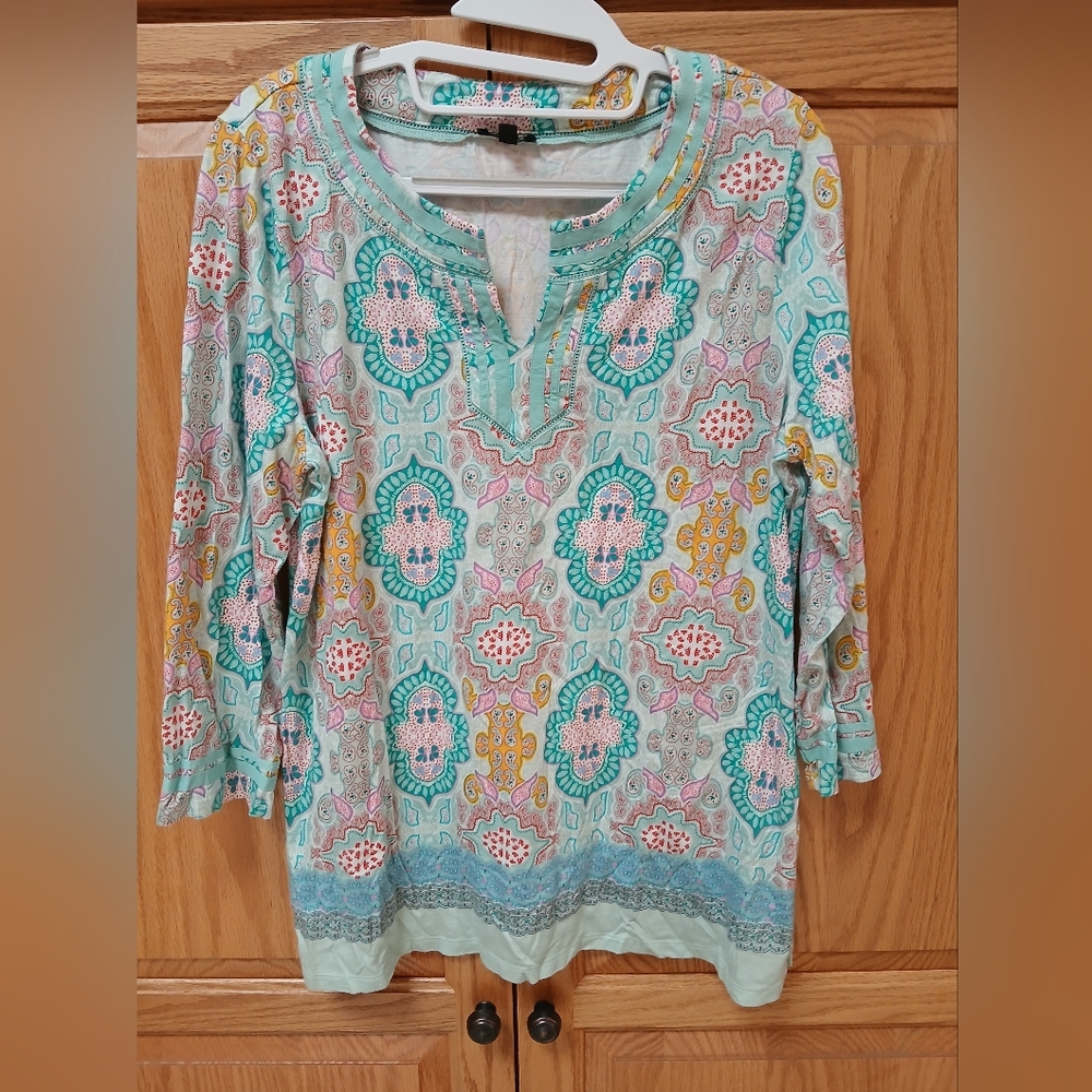 Talbots Like New, Blue And Pink Tunic Size L Gorgeous!!